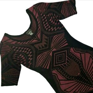 🟢 ☆NWOT☆ Rue21 Y2K Red Black Tribal Aztec Knit Sweater Bodycon Mini Dress Small
